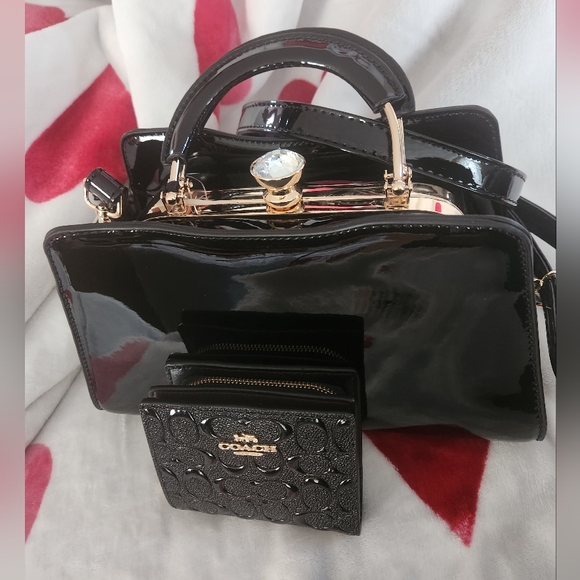 Dazzling rhinestone clasp satchel and Coach wallet